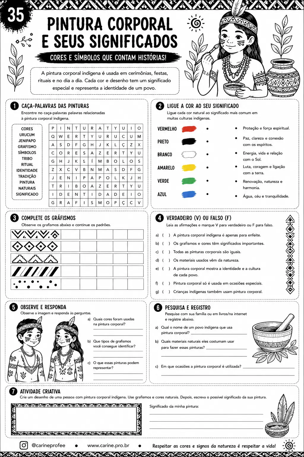Atividade sobre pintura corporal e seus significados